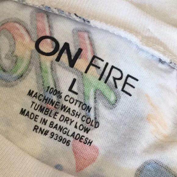 NWT ON FIRE lg sleeve tee graphic tee white DUR150 - Picture 12 of 12